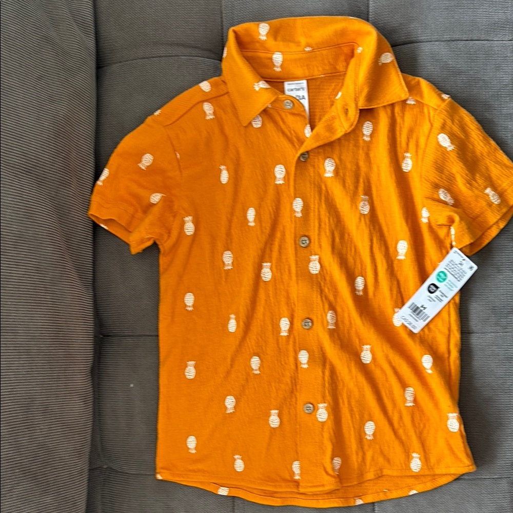 BNWT Carters Orange Pineapple Button Down Shirt size 3T